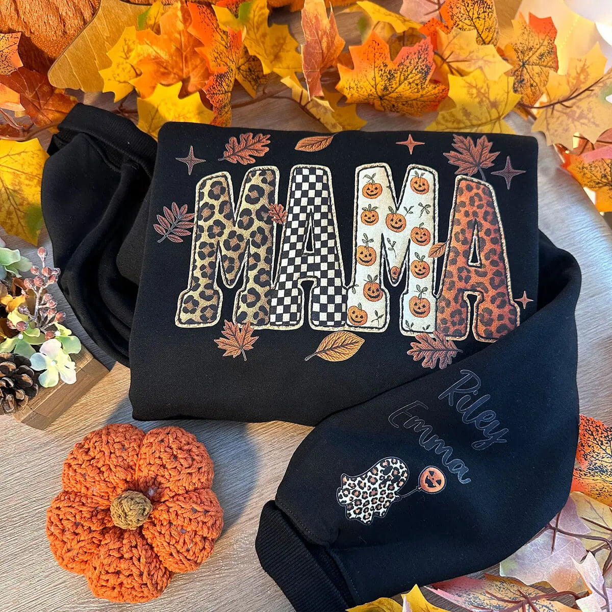Custom Fall MAMA Sweatshirt with Family Names on Sleeve🍂