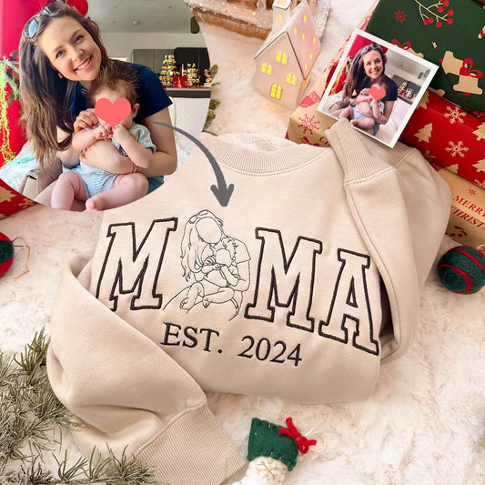 Custom Embroidered Mama Portrait Sweatshirt-The 2nd 20% OFF
