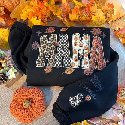 Custom Fall MAMA Sweatshirt with Family Names on Sleeve🍂