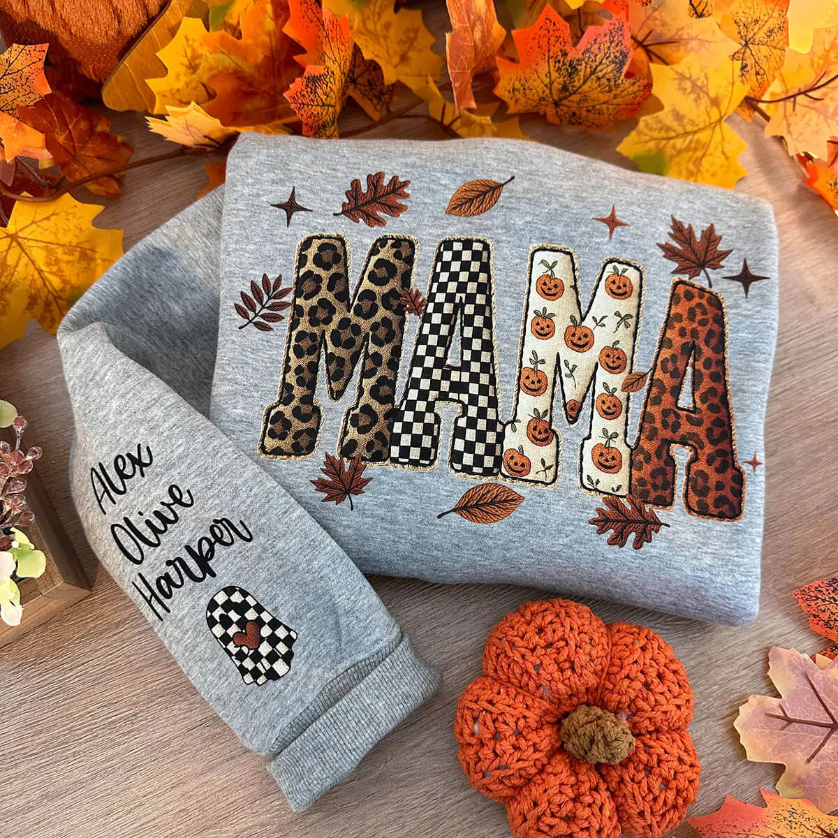 Custom Fall MAMA Sweatshirt with Family Names on Sleeve🍂