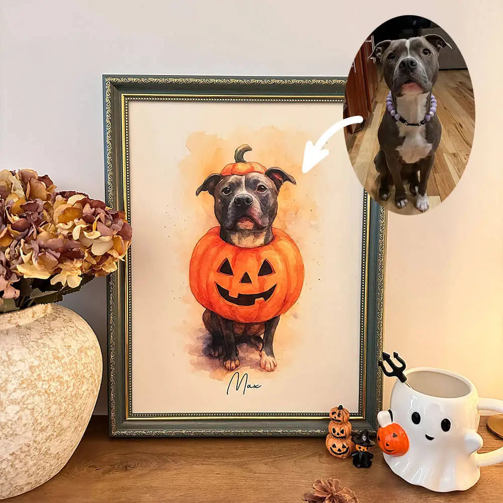 Marco de retrato de mascota personalizado con calabaza de Halloween | 2.º artículo con 20 % de descuento