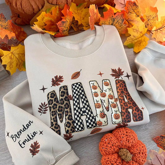 Custom Fall MAMA Sweatshirt with Family Names on Sleeve🍂