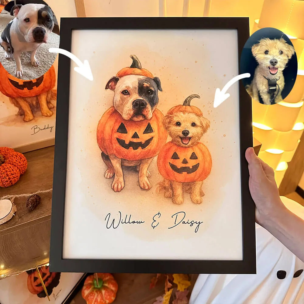 Marco de retrato de mascota personalizado con calabaza de Halloween | 2.º artículo con 20 % de descuento