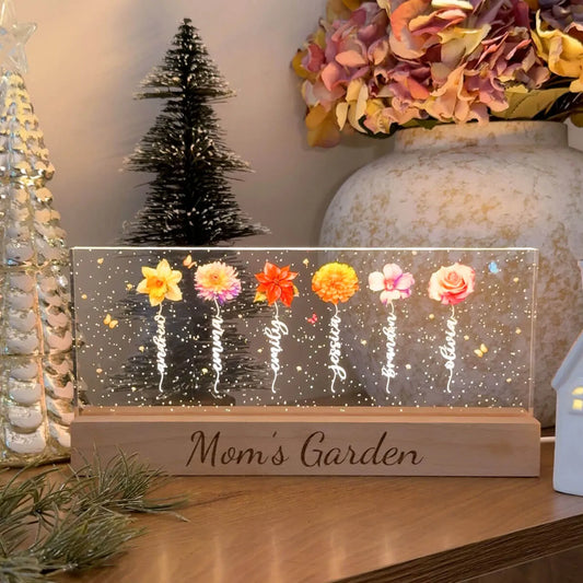 Custom Birth Flower Family Name Acrylic Night Light– The Perfect Christmas Gift for Moms & Grandmas