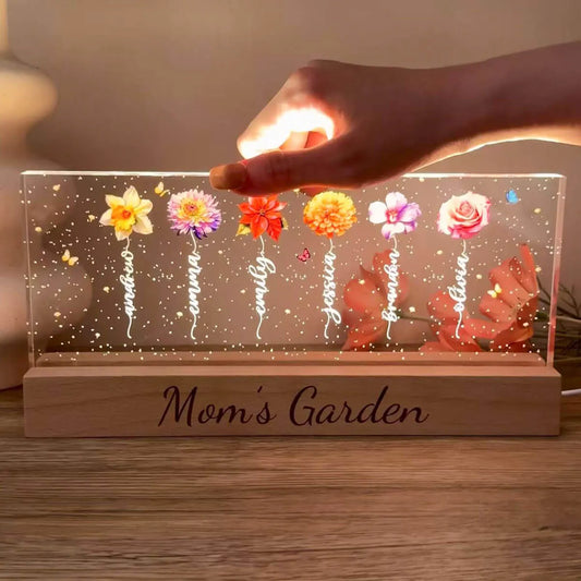 Custom Birth Flower Family Name Acrylic Night Light– The Perfect Christmas Gift for Moms & Grandmas
