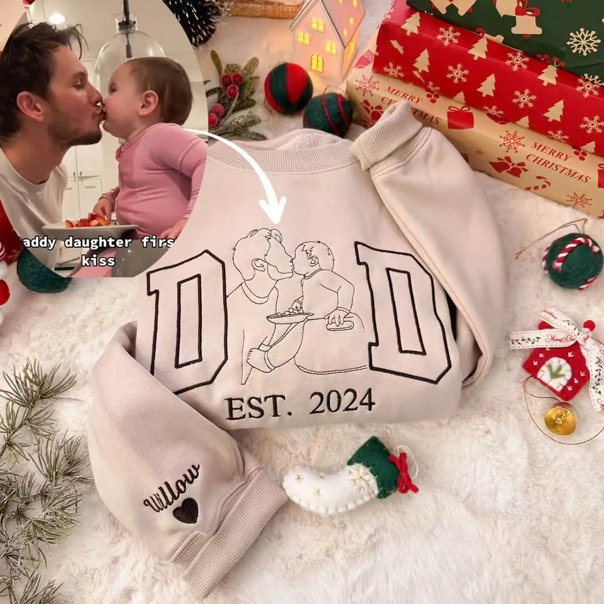 Sudadera con retrato de papá bordado personalizado | 20 % de descuento en el 2.º