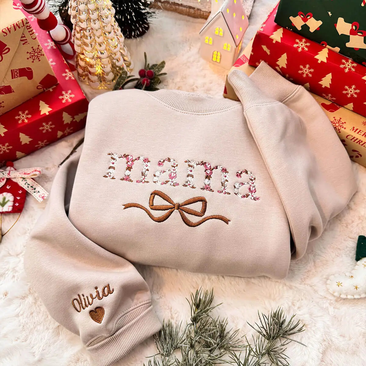 Sudadera con lazo de mamá con flores bordadas personalizadas - La segunda con un 20 % de descuento