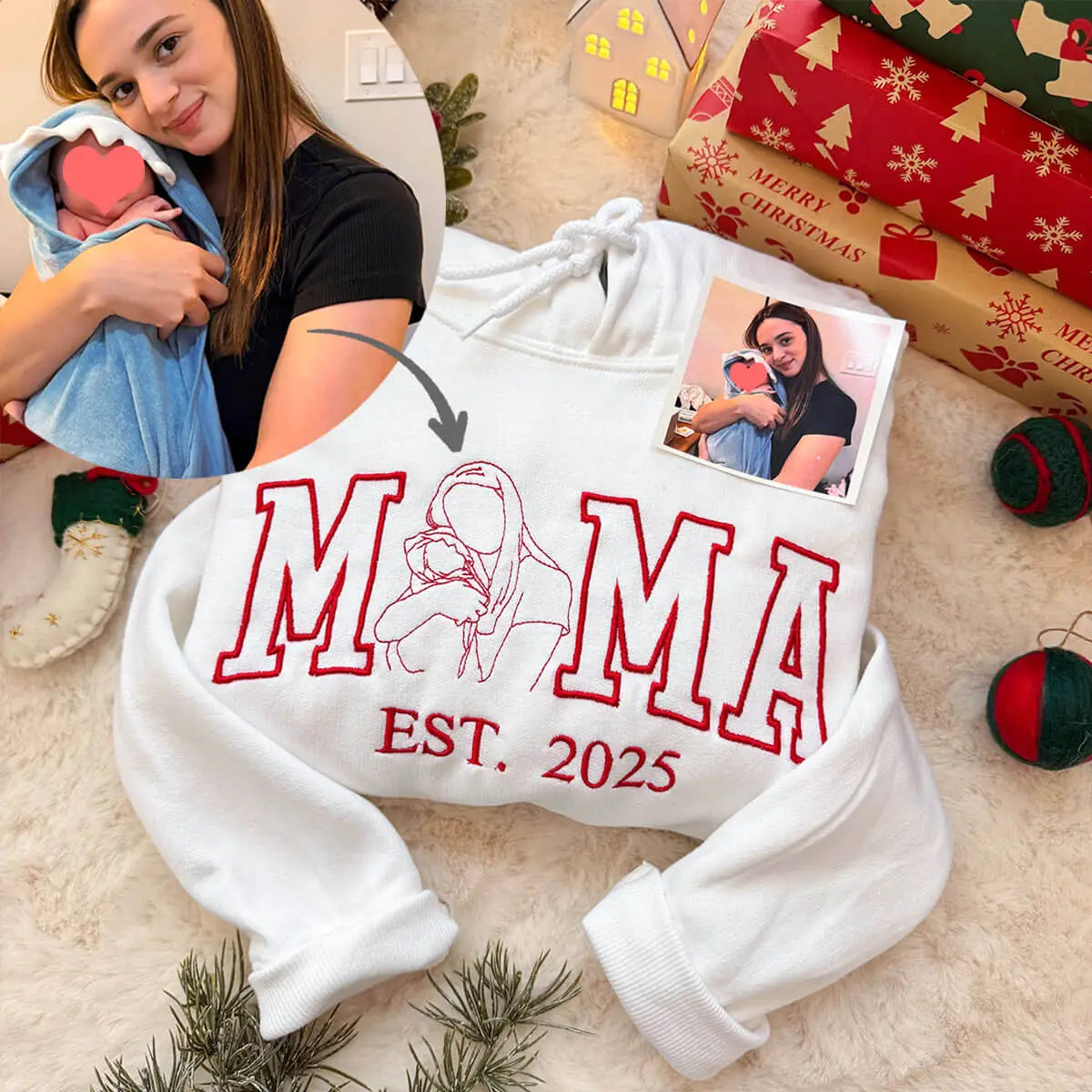 Sudadera con retrato de mamá bordado personalizado - La segunda con 20% de descuento