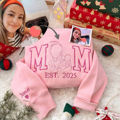 Sudadera con retrato de mamá bordado personalizado - La segunda con 20% de descuento